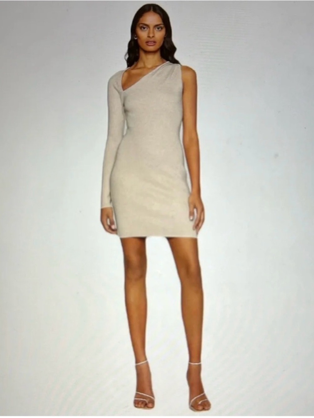 Abercrombie- Asymmetric One-Shoulder Cream Knit Dress w Sparkles